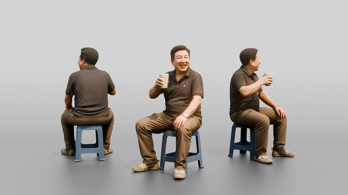 Elderly Chinese Man Walking with a Cane - 3D character model
