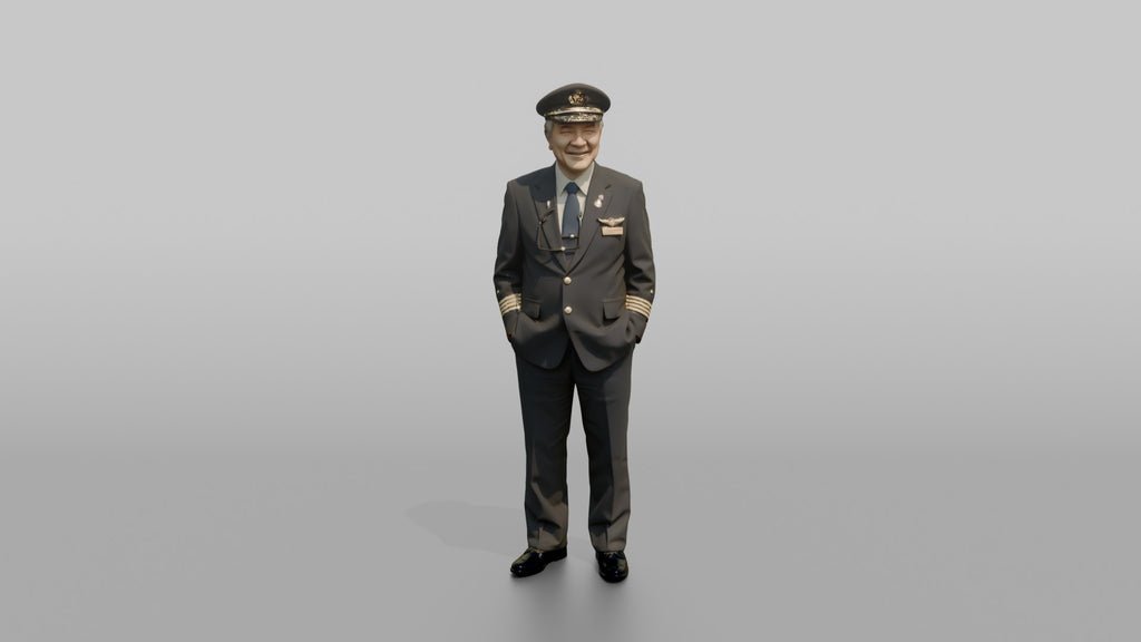 East Asian Airline Captain Smiling with Glasses in Hand