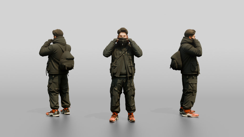 Techwear Man Pulling Up His Collar
