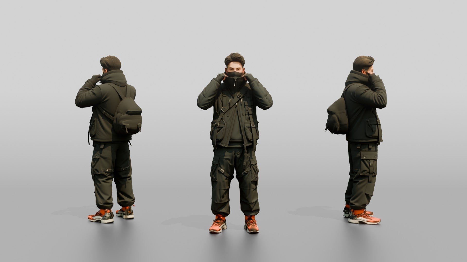 Techwear Man Pulling Up His Collar