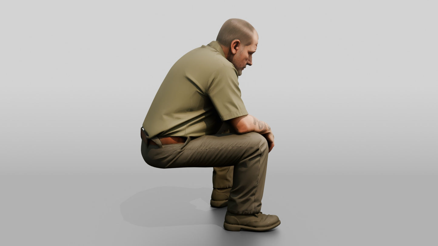 White Male Prisoner Sitting on the Edge of an Invisible Cot