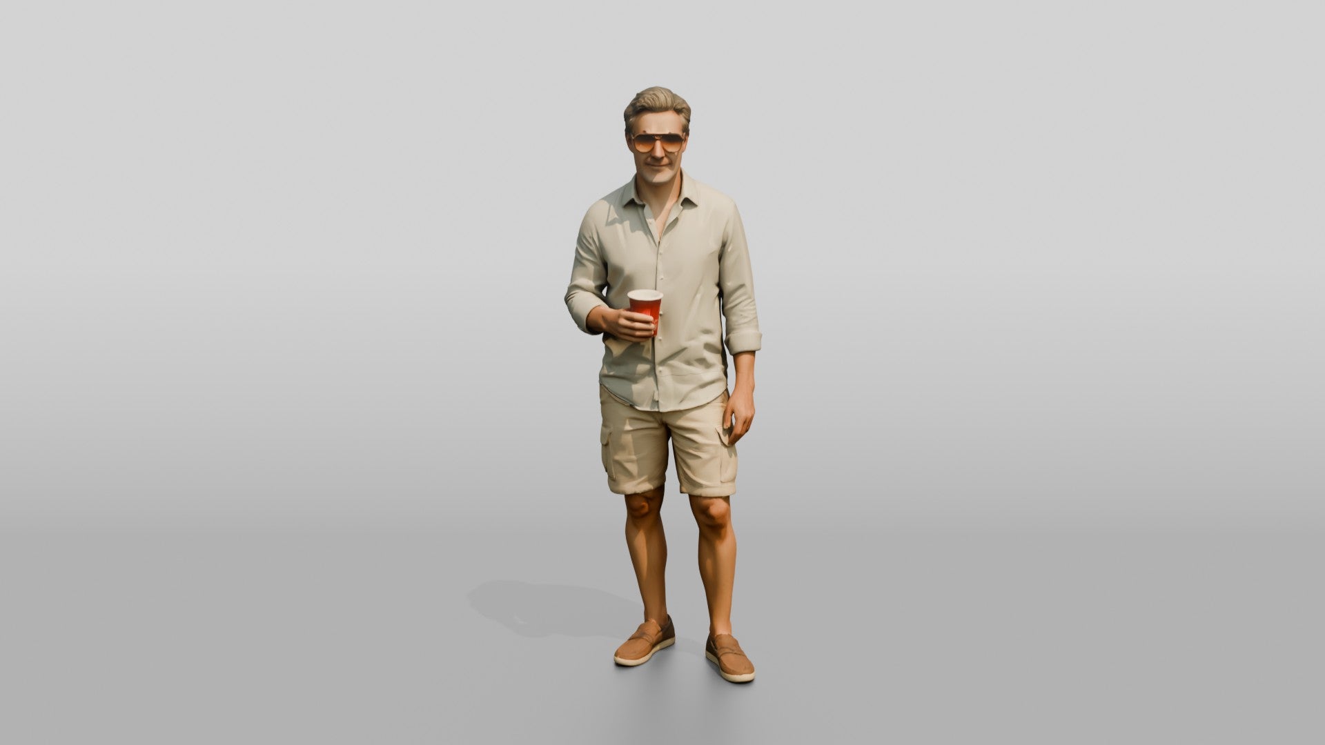 Older Hippie in Sunglasses with a Drink