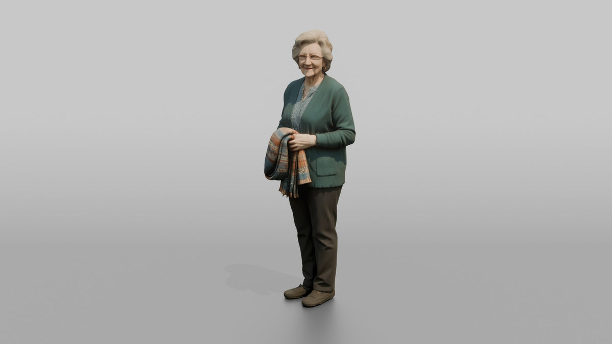 Woman Customer Holding A Folded Scarf - 3D character model, view 4