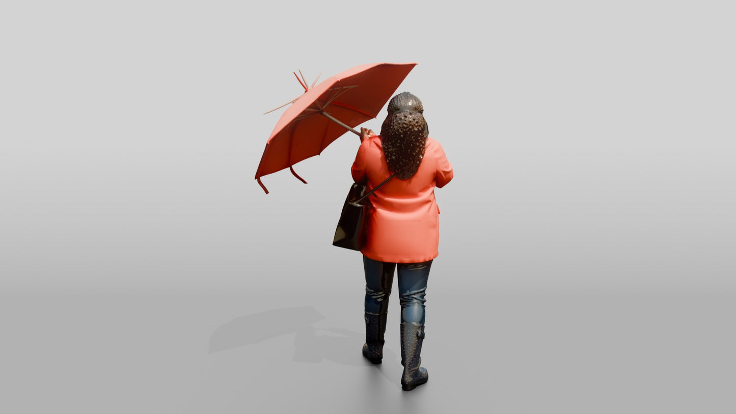 Black Woman in Red Raincoat Opening Umbrella
