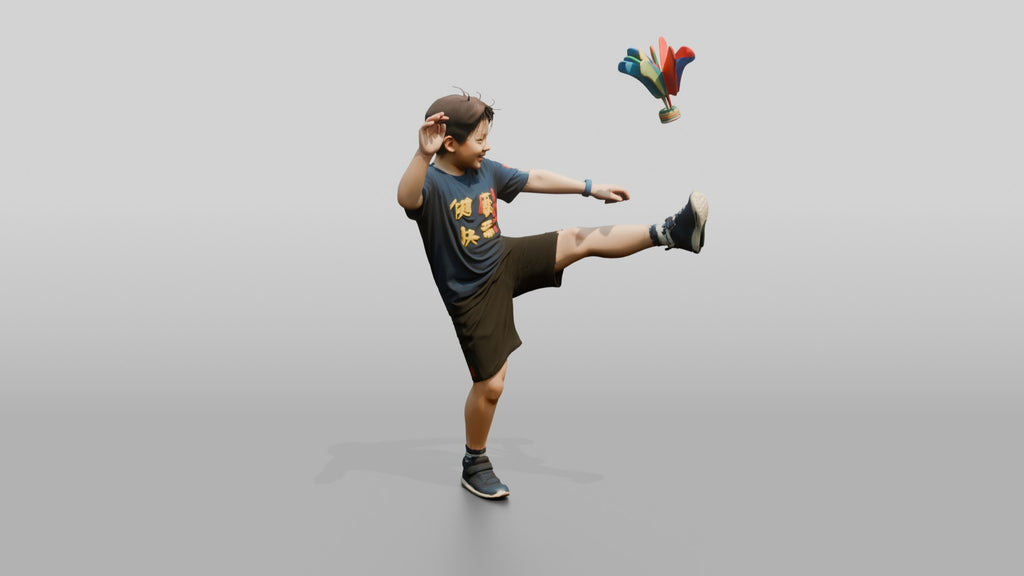 Chinese Boy Playing Jianzi Shuttlecock