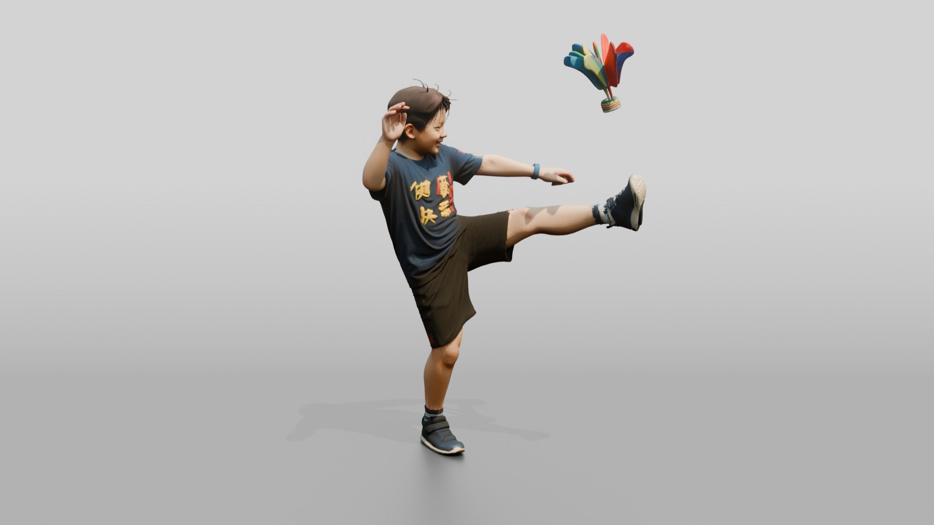 Chinese Boy Playing Jianzi Shuttlecock