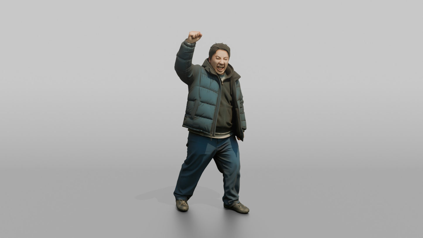 Protester Man Raising a Fist in Celebration