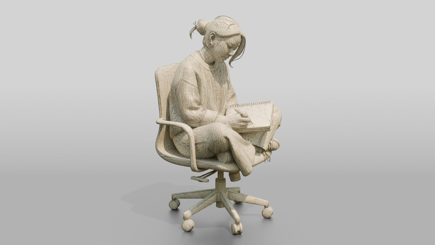 Woman Writing in a Notebook on a Chair