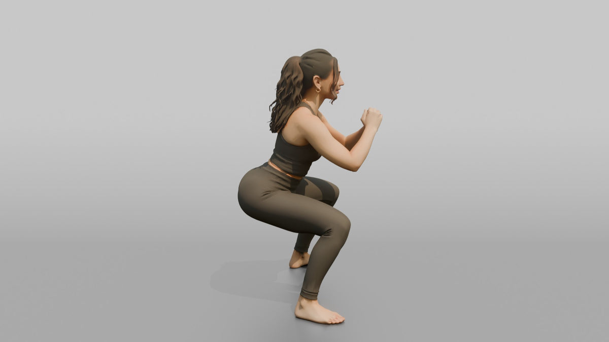 Fitness Influencer Woman Doing A Wide-stance Squat - 3D character model, view 2