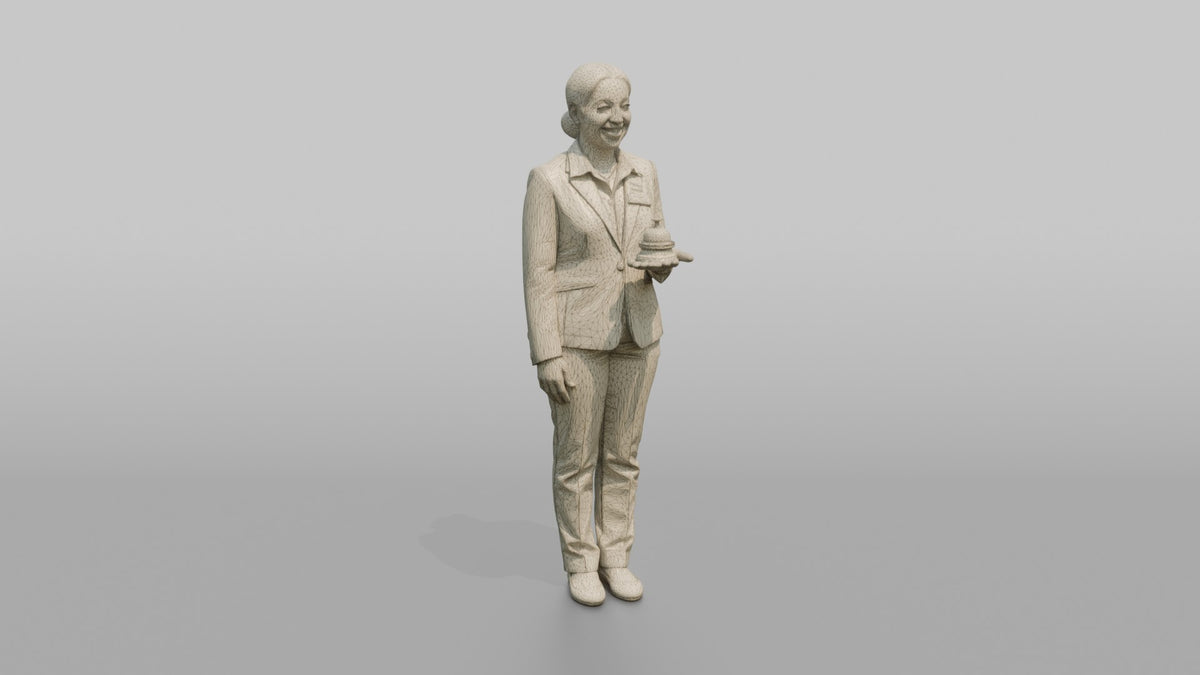 Receptionist Man Holding A Small Front-desk Bell - wireframe topology preview