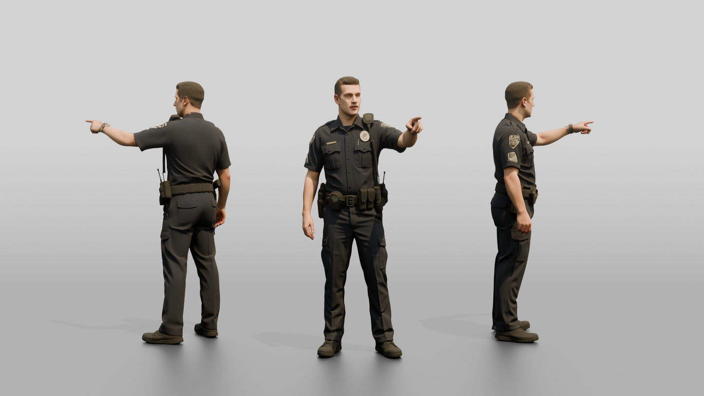 Police Officer Gesturing into the Distance