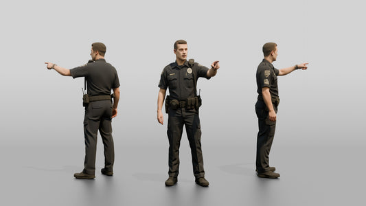 Police Officer Gesturing into the Distance