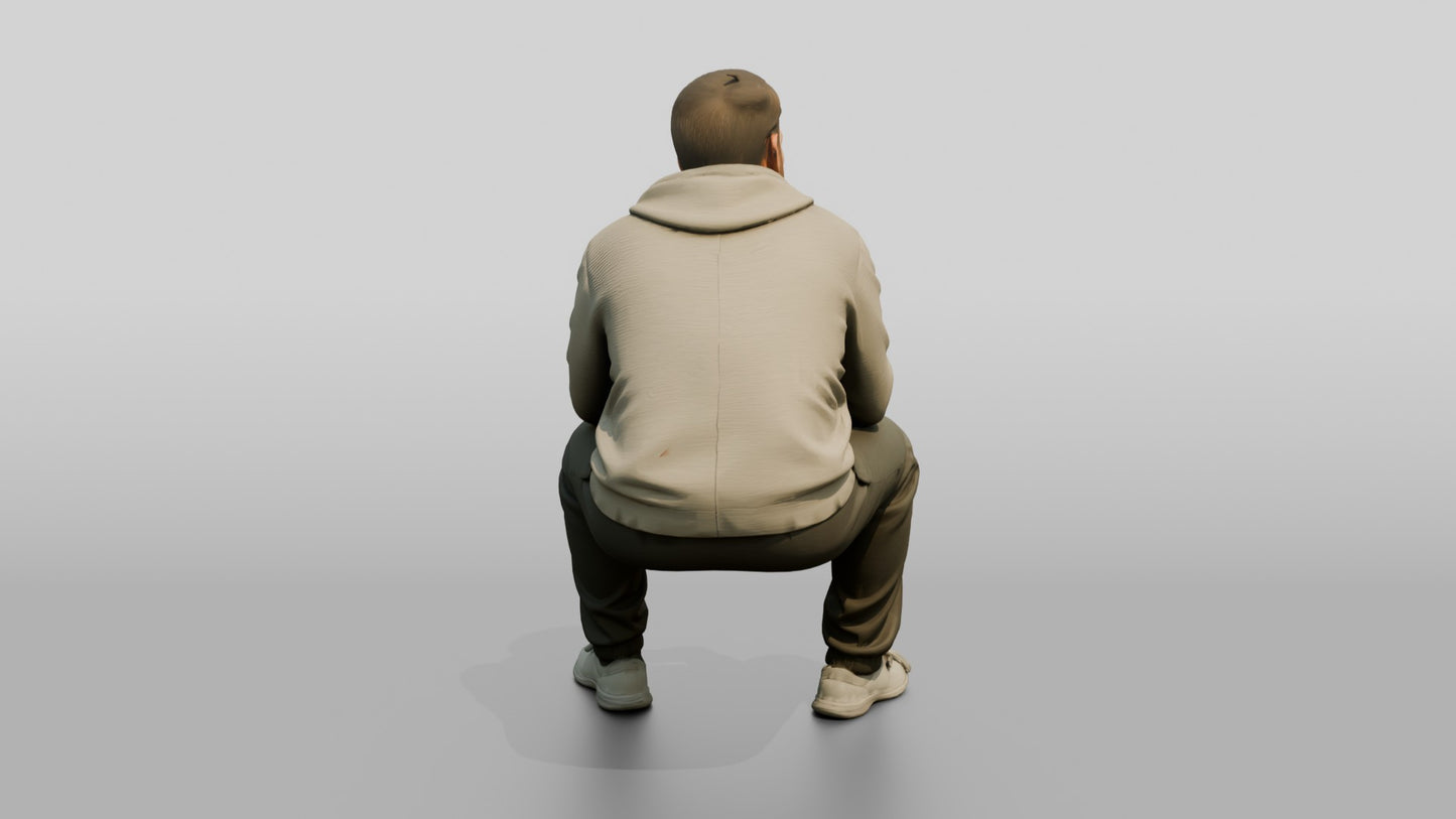 White Male Prisoner in a Grey Zip-up Hoodie and Dark Sweatpants
