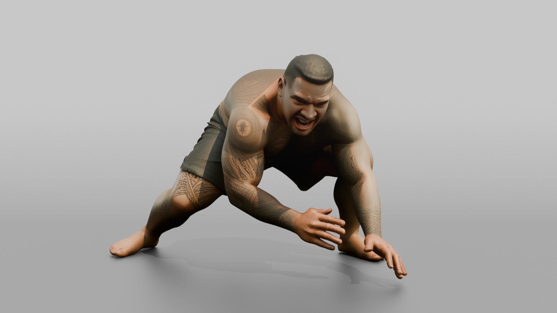 Wrestler Low Sprawling Defensive Posture to Counter a Takedown