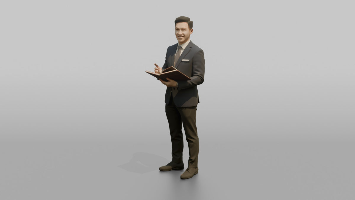 Host Man Holding A Reservation Book - 3D character model, view 4