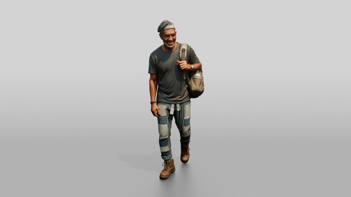 Elderly African Man Exploring with a Backpack - 3D character model, view 5