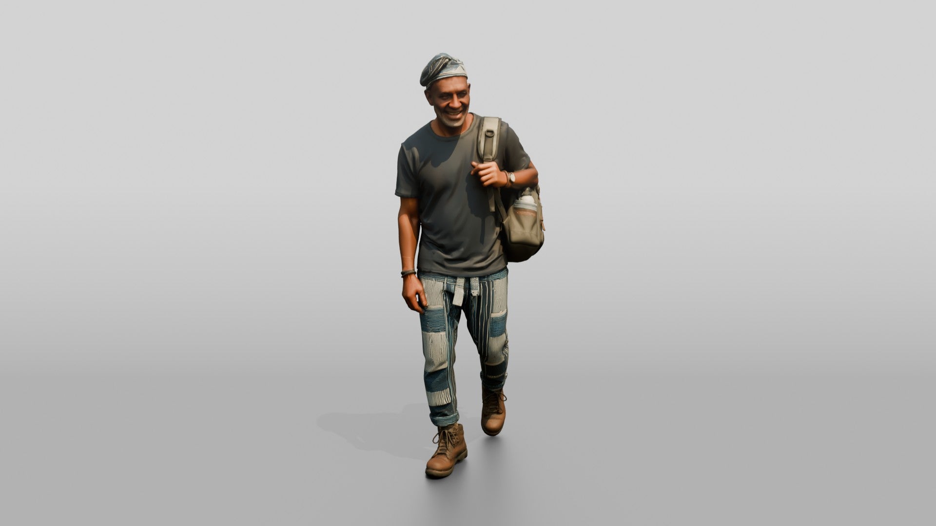 Elderly African Man Exploring with a Backpack