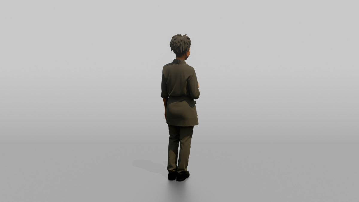 Server Woman Holding A Small Service Bell - 3D character model, view 3