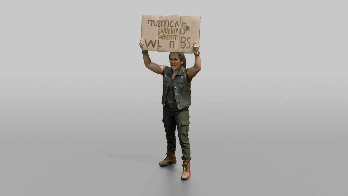 Protester Woman Holding Up a Cardboard Sign