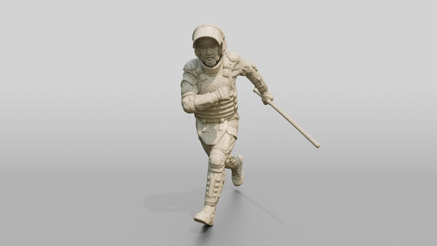 Riot Police Officer Running with Baton