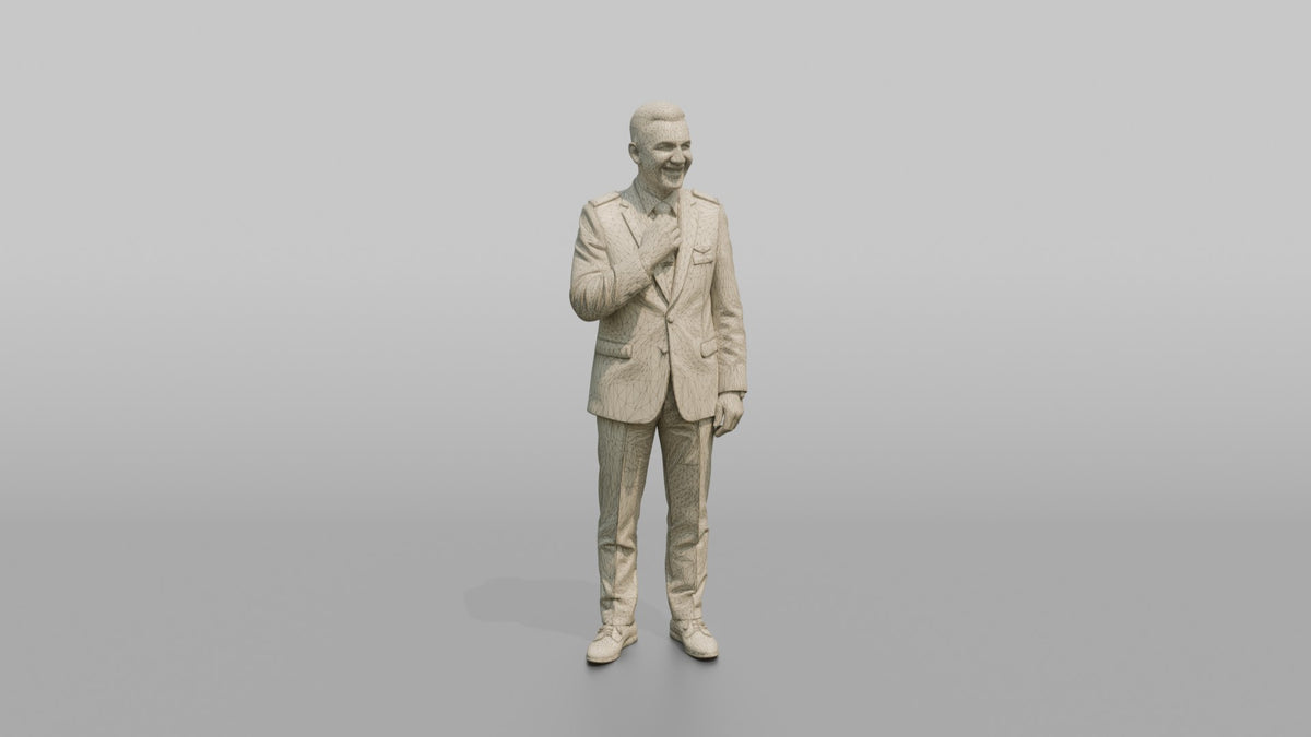 Middle Eastern Flight Attendant Presenting a Menu Card - wireframe topology preview