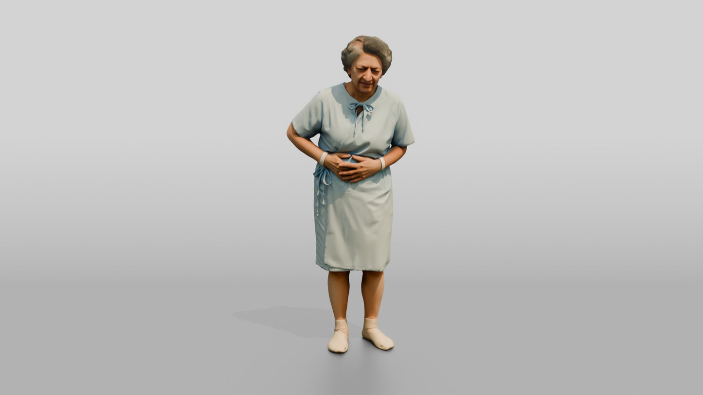 Elderly Woman Patient Holding Her Stomach in Pain