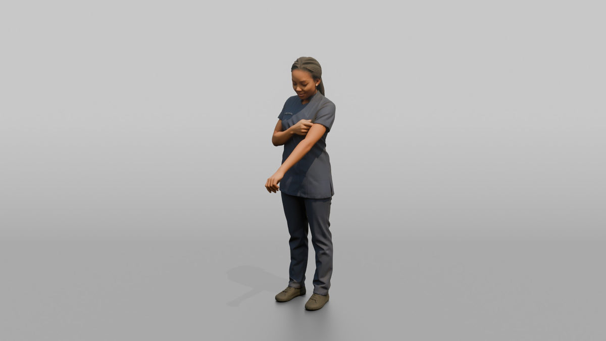 Massage Therapist Woman Adjusting The Sleeve Of A Spa Uniform - 3D character model, view 4