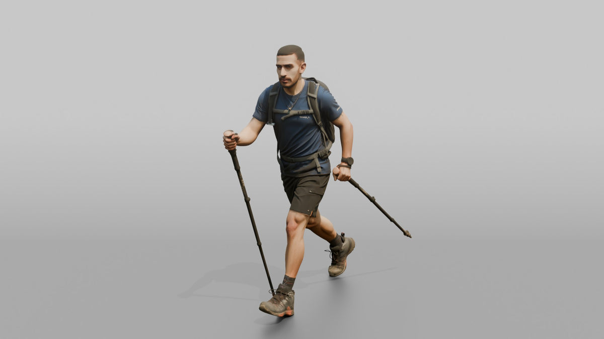 Speed Hiker Walking with Dual Poles - 3D character model, view 5