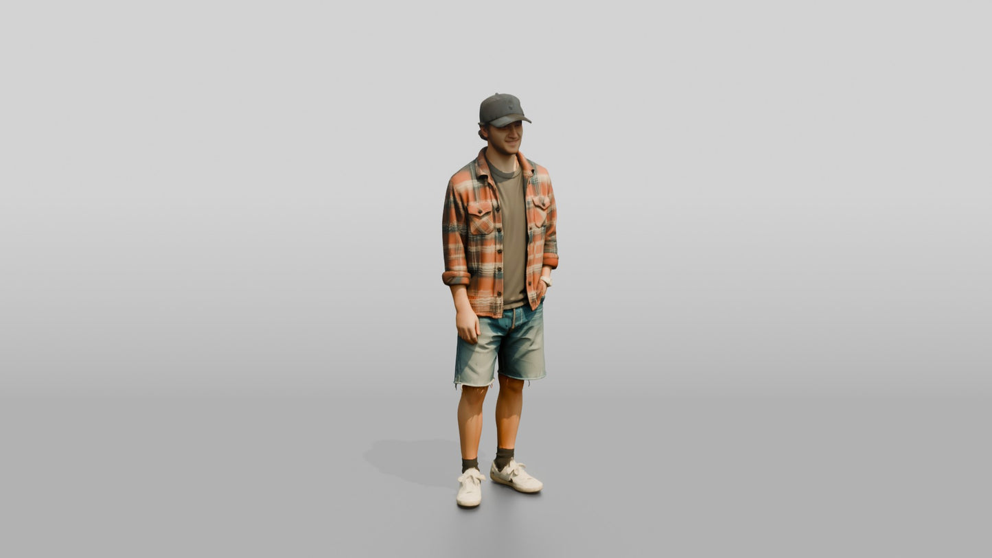 Caucasian Man in Vintage Flannel Shirt