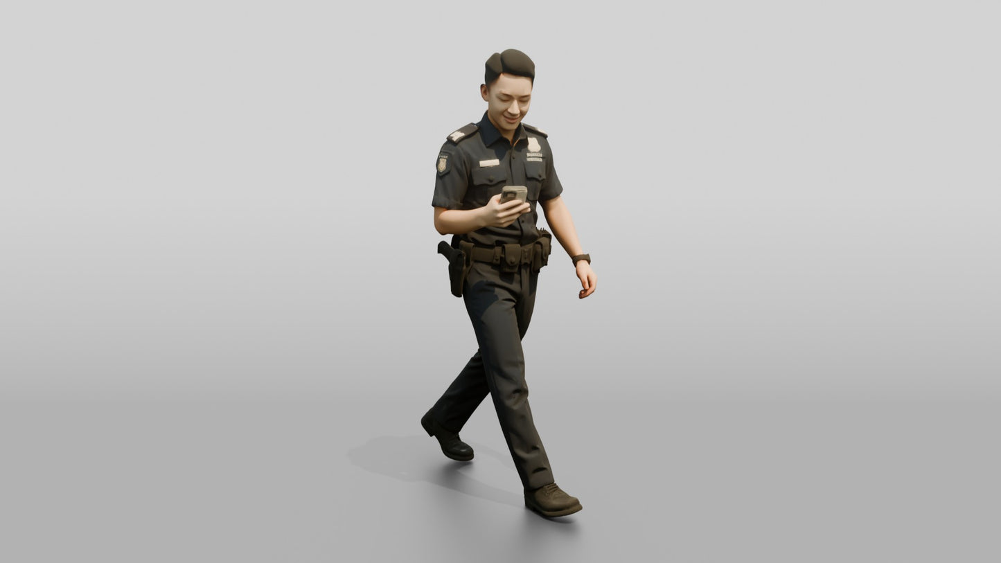 Police Officer Strolling on His Phone
