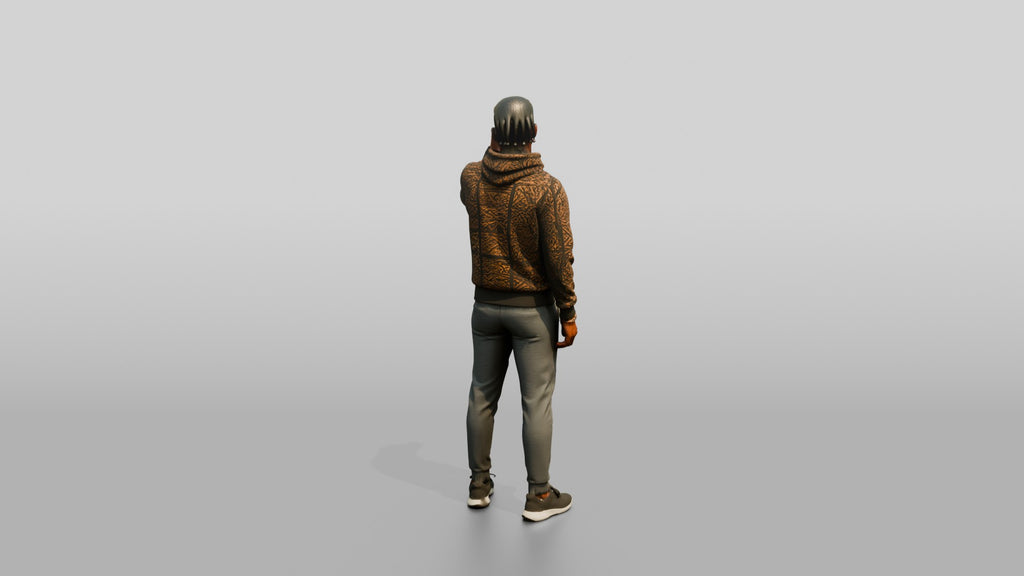 Athletic African Man Drinking Coffee in a Geometric Print Hoodie