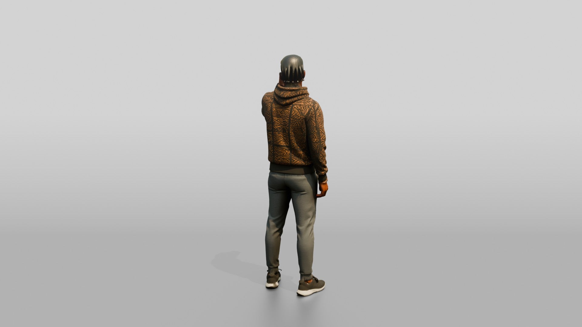Athletic African Man Drinking Coffee in a Geometric Print Hoodie