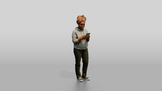 West African Female On The Phone - 3D character model, view 1