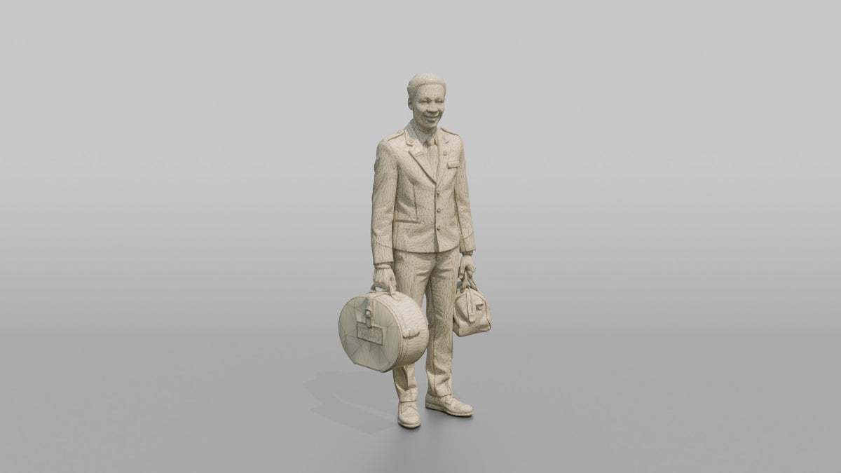 Bellhop Woman Carrying A Hat Box And A Small Bag - wireframe topology preview