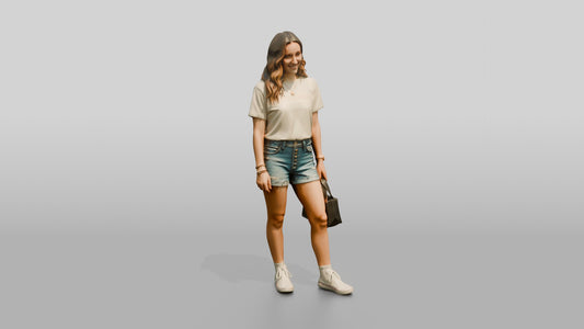 Caucasian Woman in Vintage Graphic Tee - 3D character model, view 1