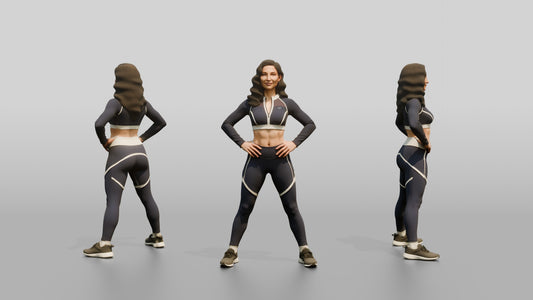 Woman in Black Long-Sleeve Activewear Wide Stance - 3D character model