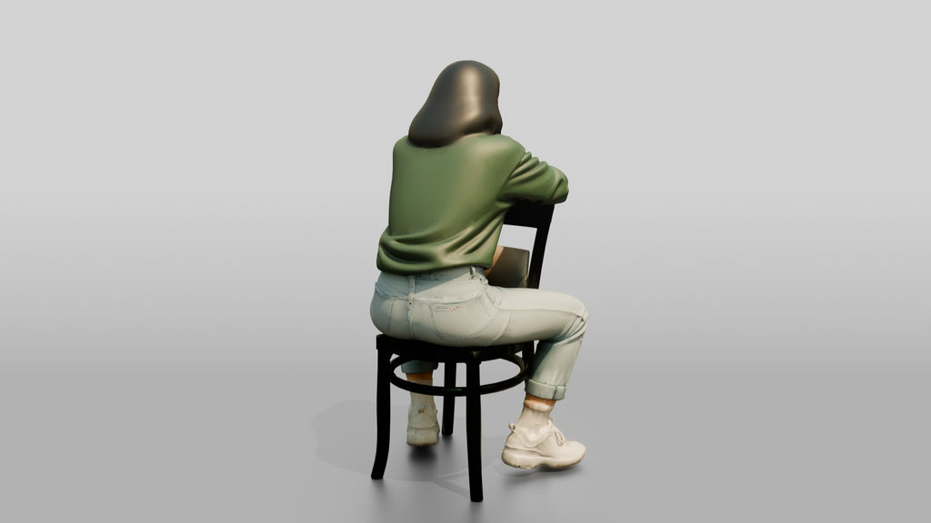 Asian Woman Sitting Backwards on Chair