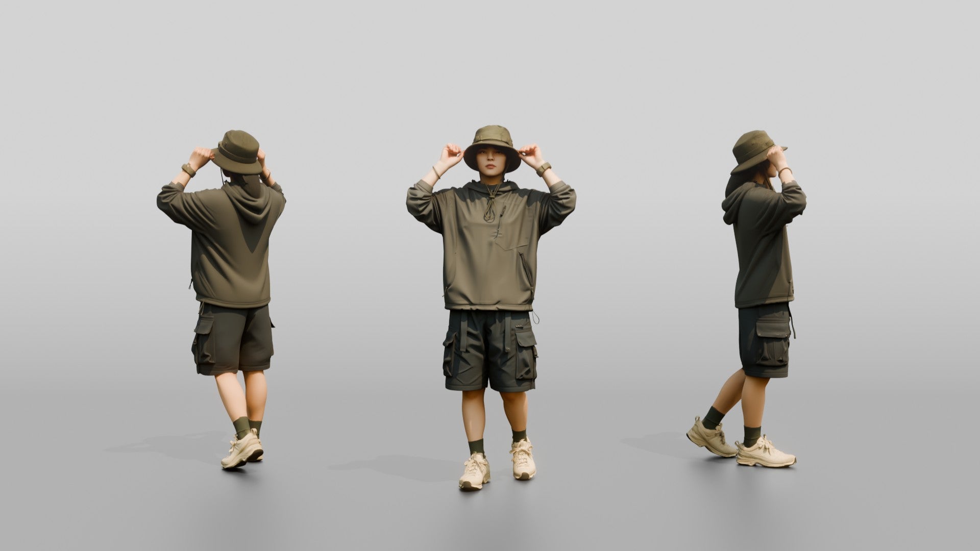 Woman Adjusting Her Tactical Bucket Hat