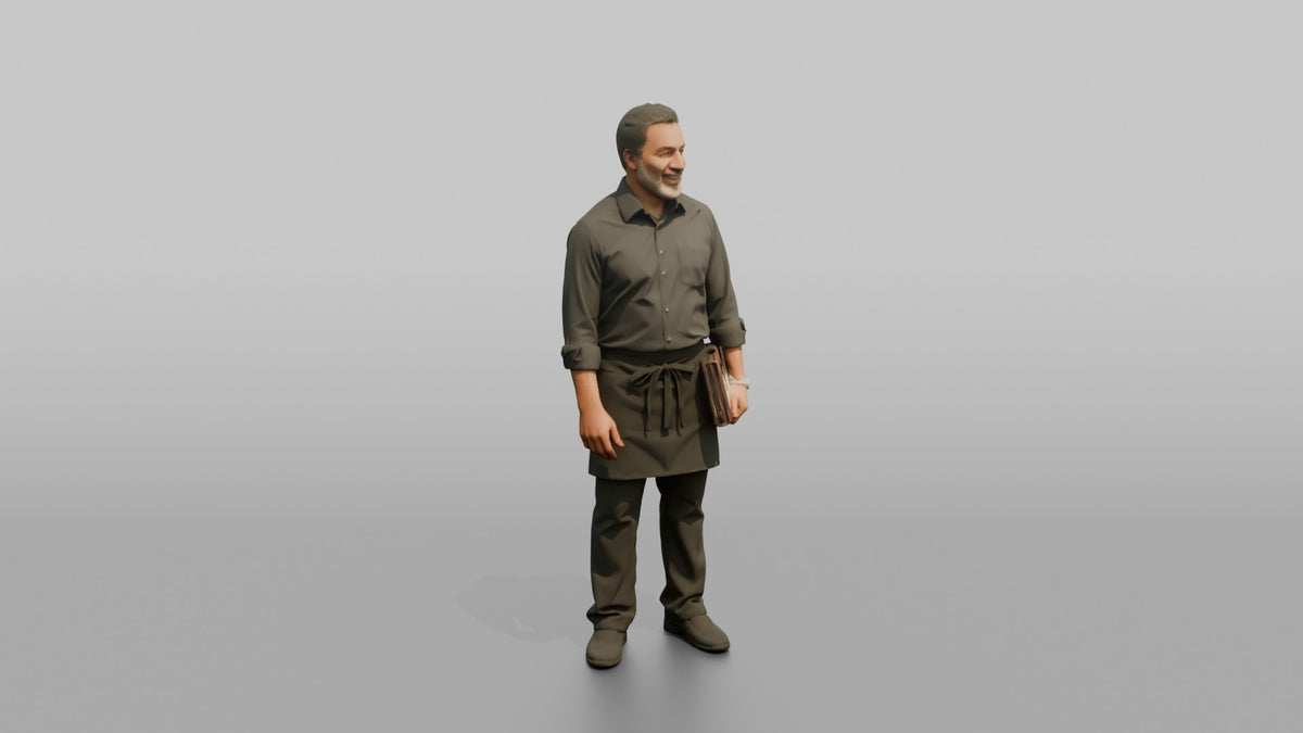 Server Man Holding A Leather Check Folder - 3D character model