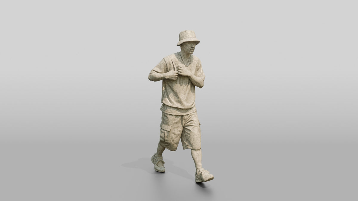 Man Adjusting Sleeveless Rashguard Vest - wireframe topology preview