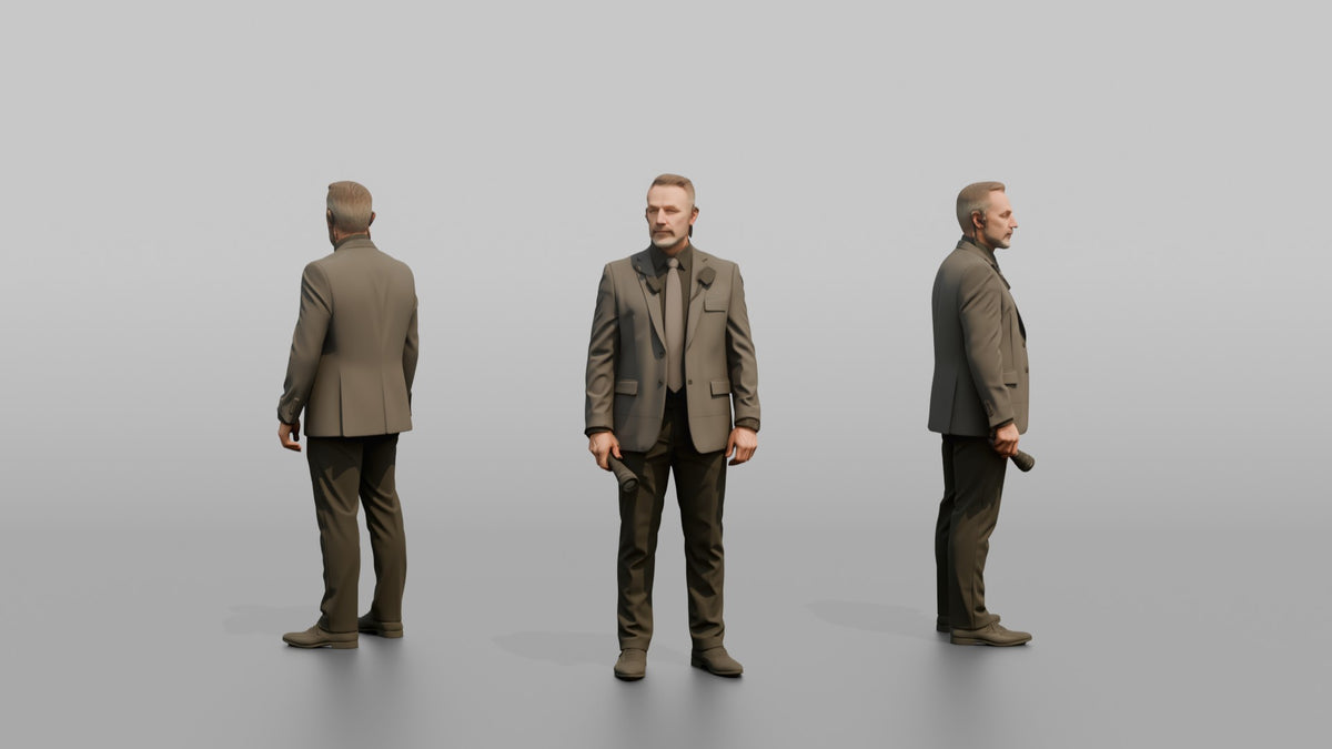 Door Staff Man Holding A Flashlight - 3D character model, view 1