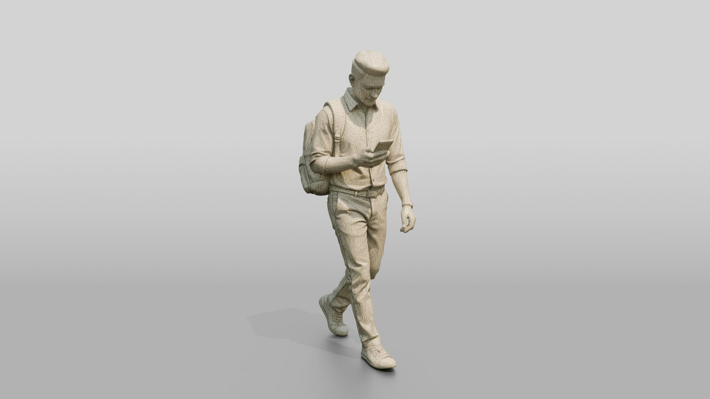 Commuter Checking His Phone with a Backpack