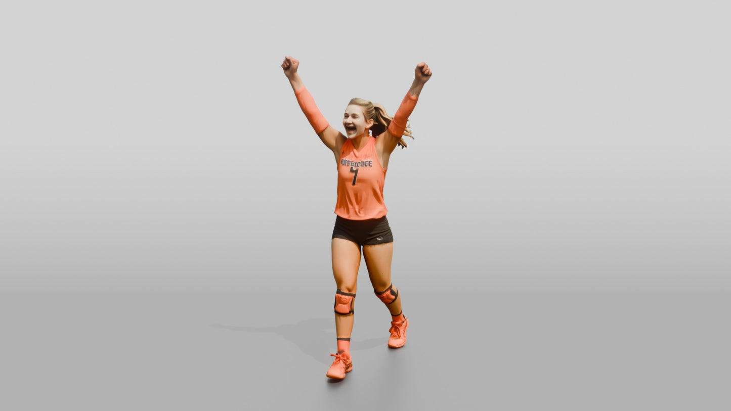 Caucasian Female Volleyball Player in Neon Orange Jersey