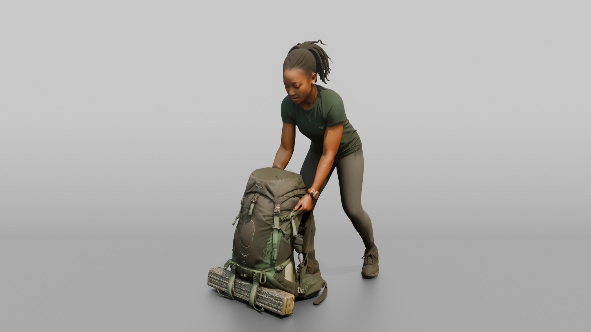 Backpacker Lowering Her Pack to the Ground