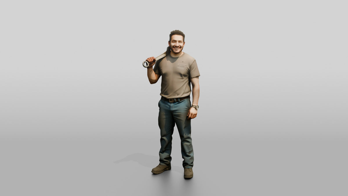Mechanic Resting a Wrench on Shoulder - 3D character model, view 5
