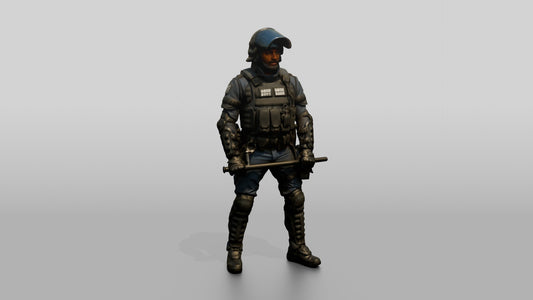 Riot Police Officers Standing at Attention - 3D character model, view 1