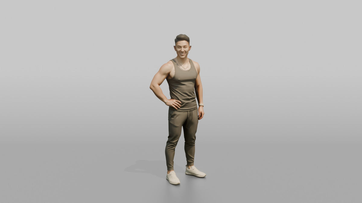 Fitness Influencer Man Standing With One Hand On Hip - 3D character model, view 5