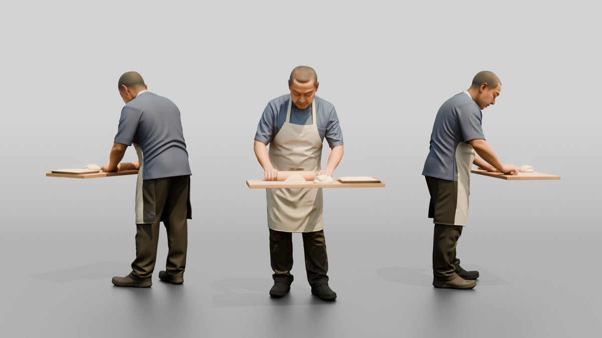 Dim Sum Chef Rolling Dumpling Wrappers - 3D character model