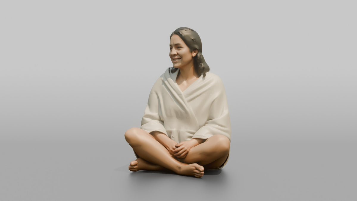 Spa Client Woman Sitting Relaxed With A Towel Wrapped Around The Shoulders - 3D character model, view 4