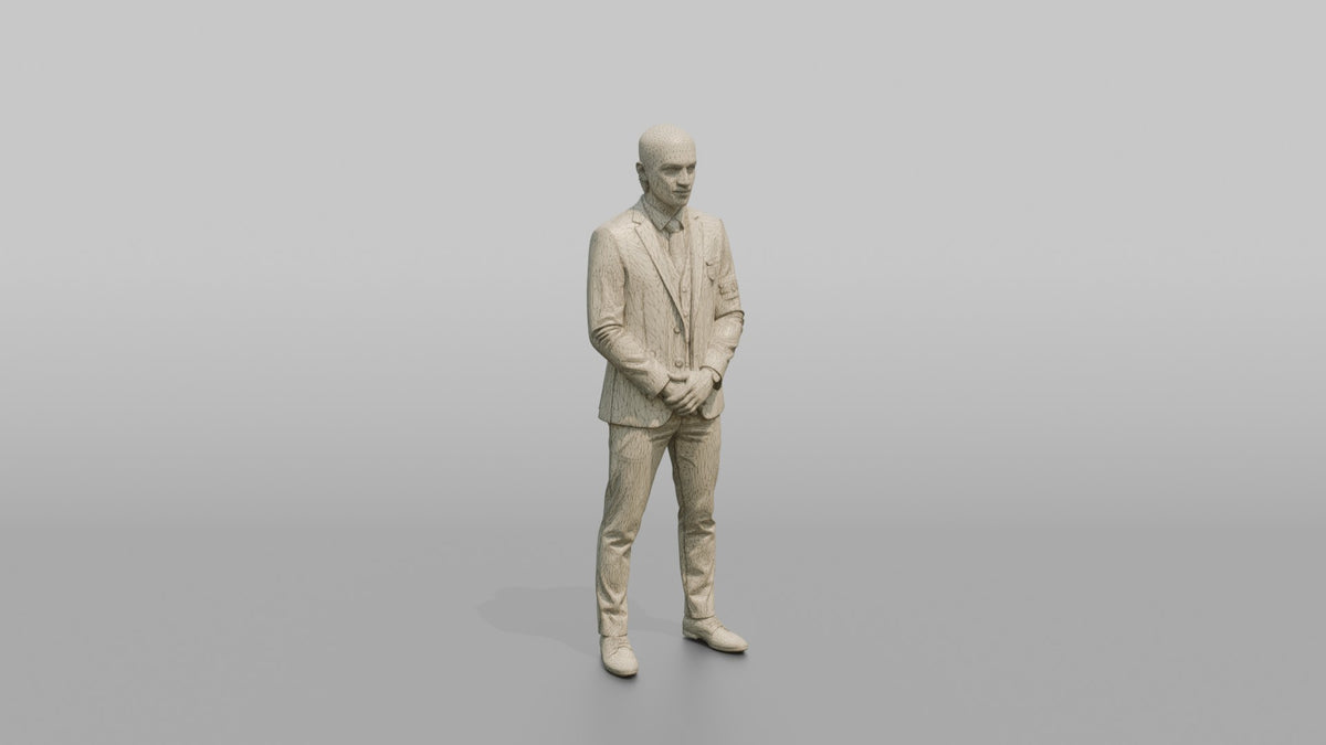 Door Staff Man Standing With Hands Clasped In Front, Formal Posture - wireframe topology preview